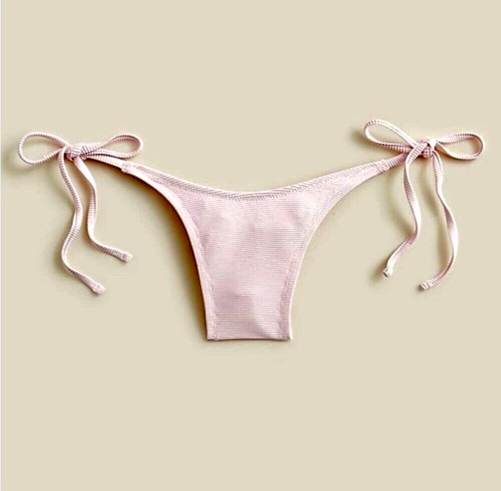 J. Crew Light Pink Ribbed Curved-Waist Cheeky String Bikini Bottom Size Small
